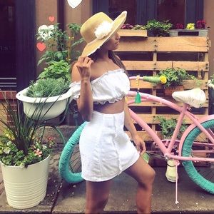 White Off Shoulder Top & Skirt Matching Set